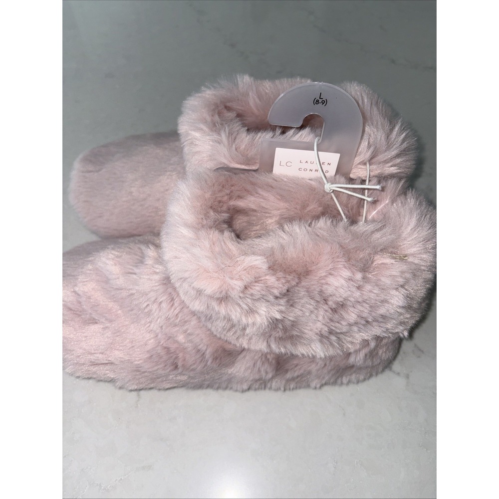 Lauren Conrad Pink FAUX‎ FUR ALL OVER Boot BOOTIE SLIPPERS SIZE L (8-9) NWT